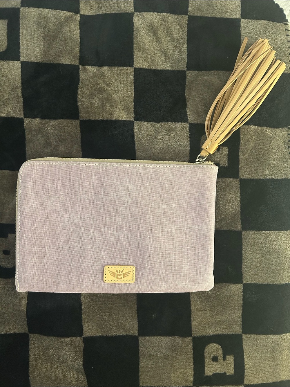 Consuela Lavender Canvas Wristlet with Tan Tassel